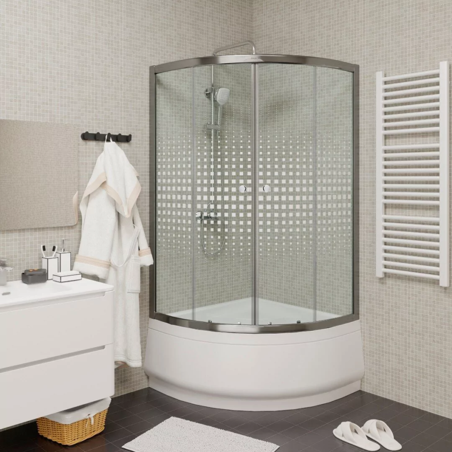 Душевой уголок Parly Z9011 полукруглый 1/4, с высоким поддоном, прозрачное стекло, хром