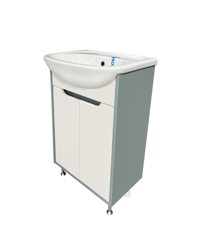 Тумба напольная Runo Эконова с раковиной Уют 50, 2 двери, бирюзово-белый