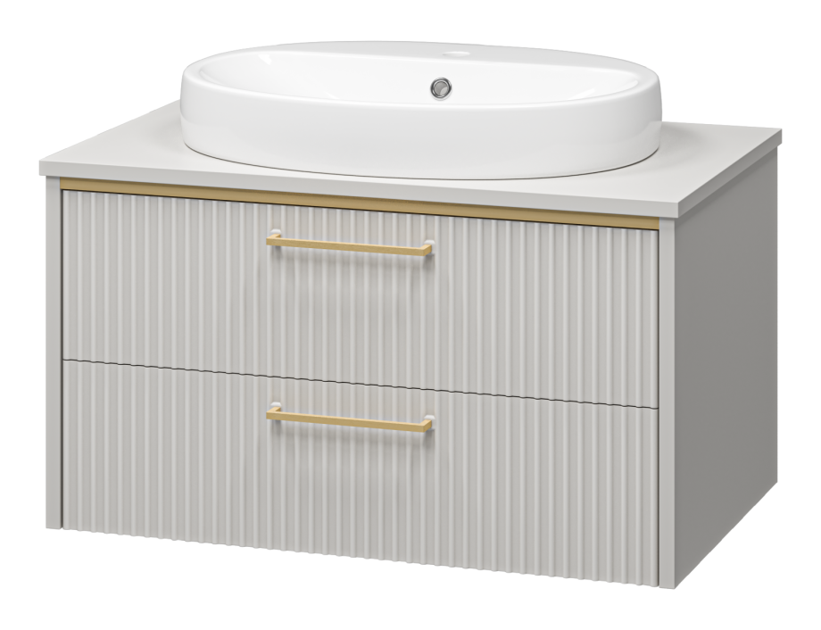 Тумба с раковиной Brevita Elche 80 подвесная, серый/патина золото