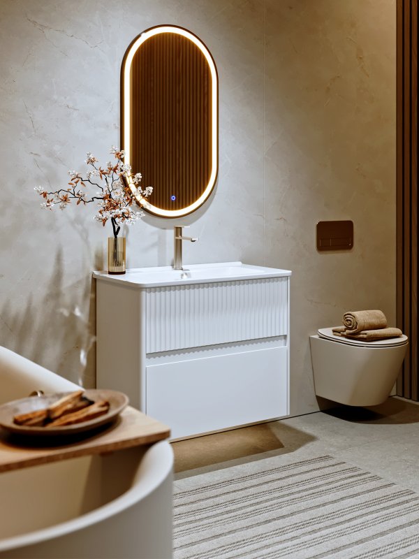 Тумба подвесная Alavann Wave 105 с раковиной Nikson 105, белый