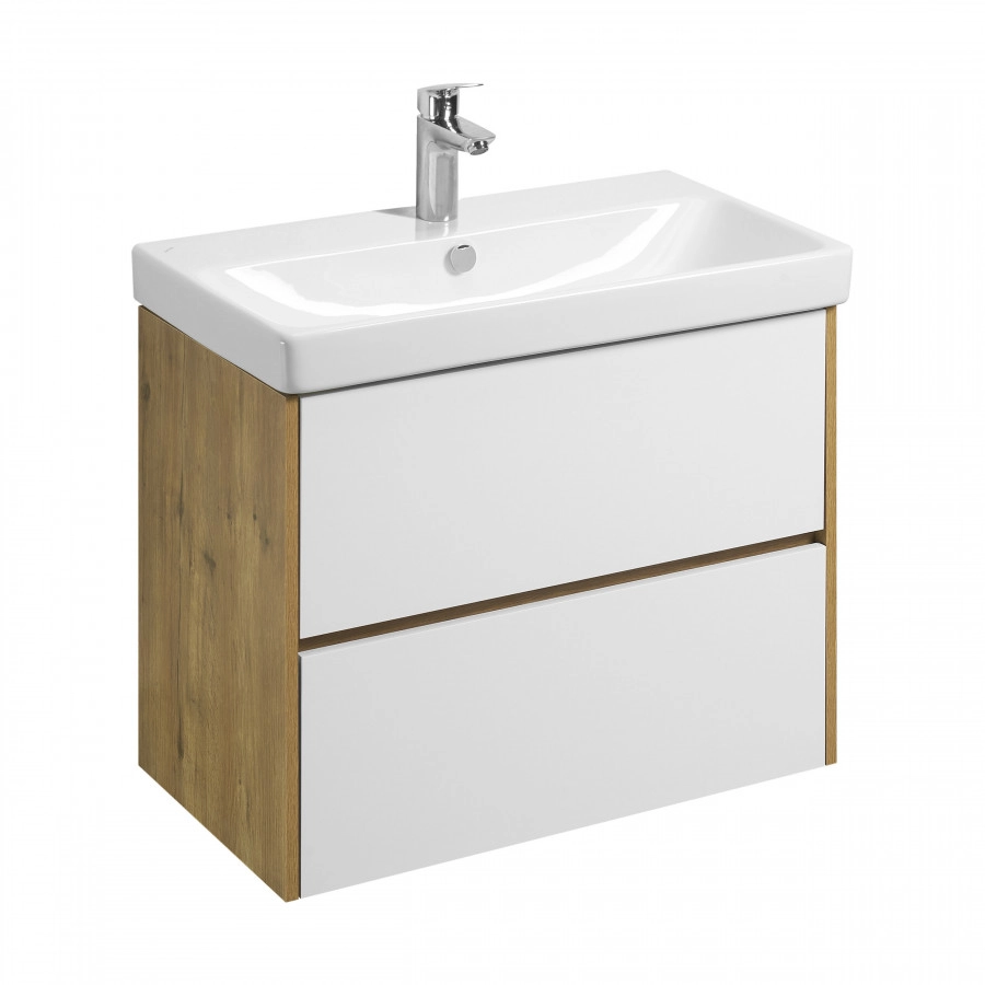 Тумба Aquaton Сканди 80 с раковиной Адриана 80, 2 ящика, подвесная, дуб рустикальный