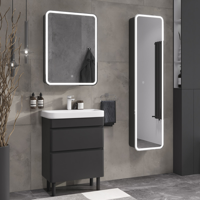 Тумба  EQUIL Eltoro 60 с раковиной Nice 60 напольная, 2 ящика, черный софт