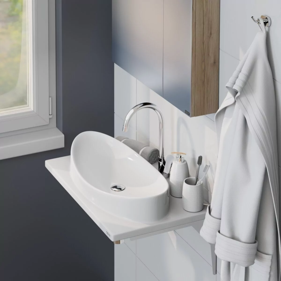 Столешница с раковиной Санта Вега 70 на кронштейнах, белая