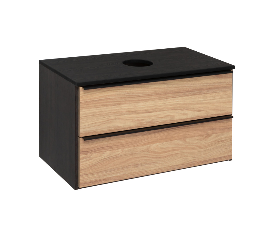 Тумба подвесная Runo Мальта 85 под накладную раковину, дуб/черный