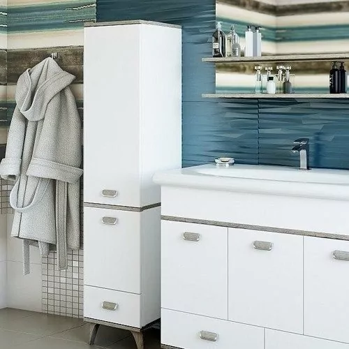 Пенал Sanflor Бруно 33 L напольный, белый матовый/орегон