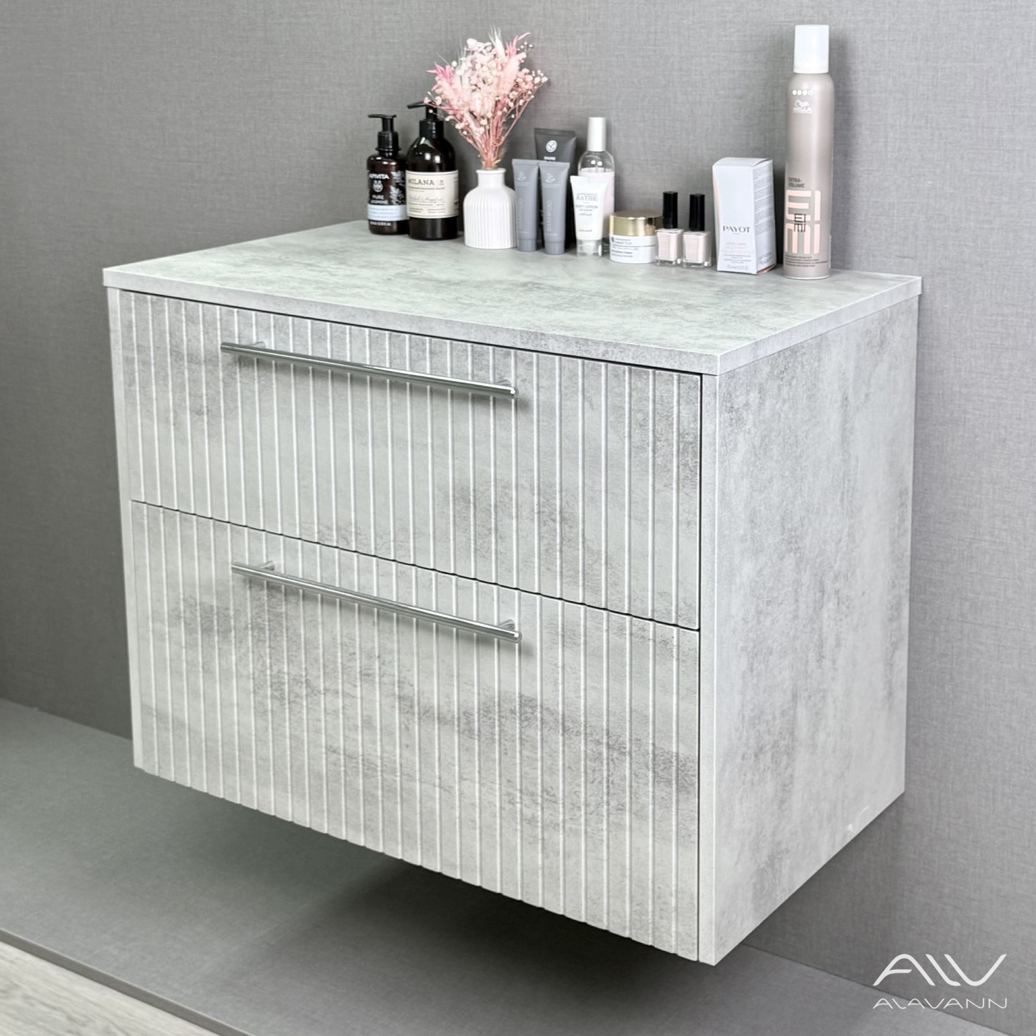 Тумба подвесная Alavann Emma 80 под накладную раковину, серый бетон