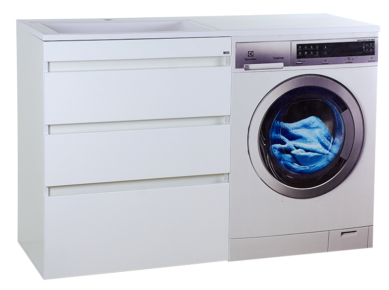 Тумба с раковиной Misty Фостер 70 с 3 ящиками, под стиральную машину, с раковиной Misty Гавана 130 R, белый