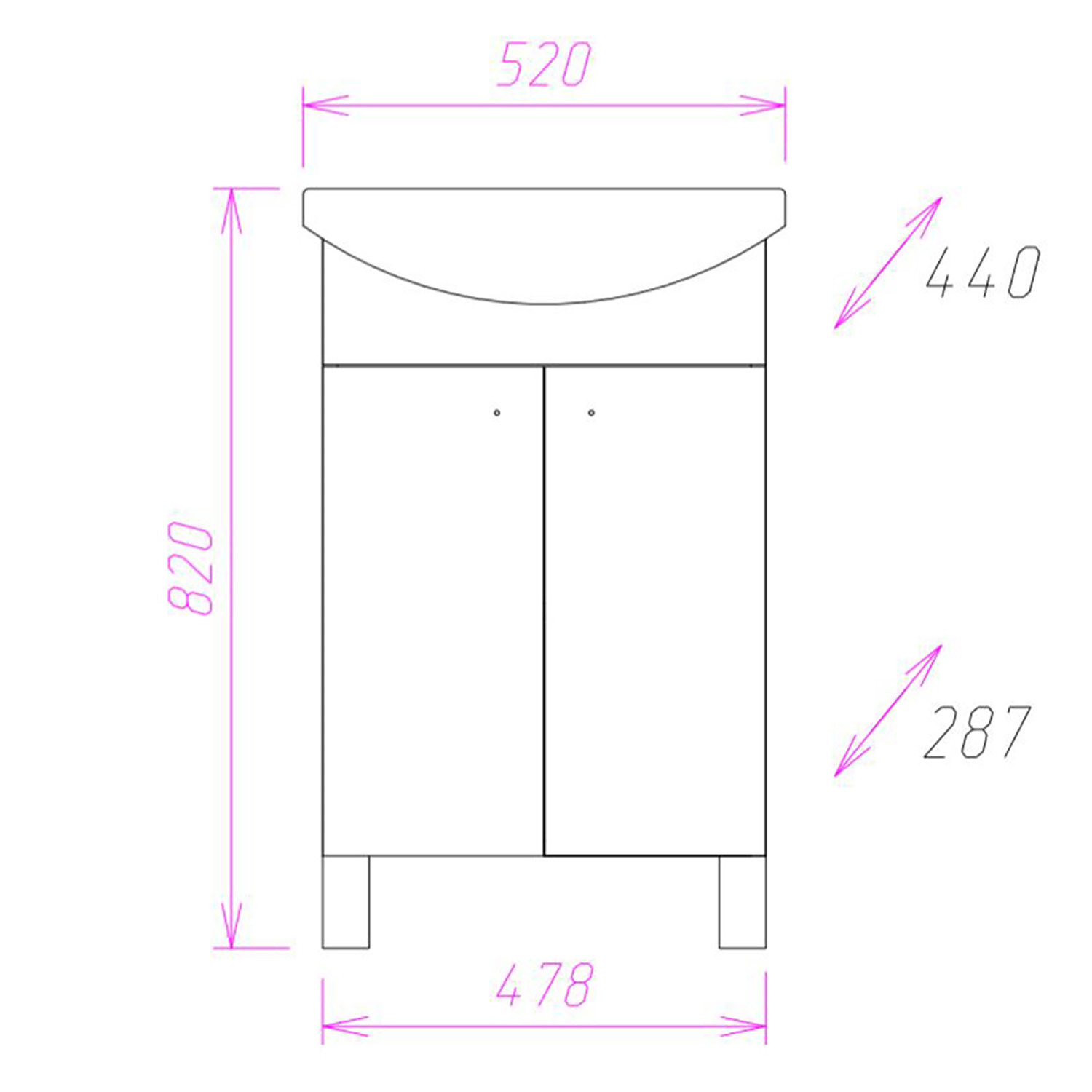 Тумба с раковиной Onika Крит 52 напольная, разобранная, белая