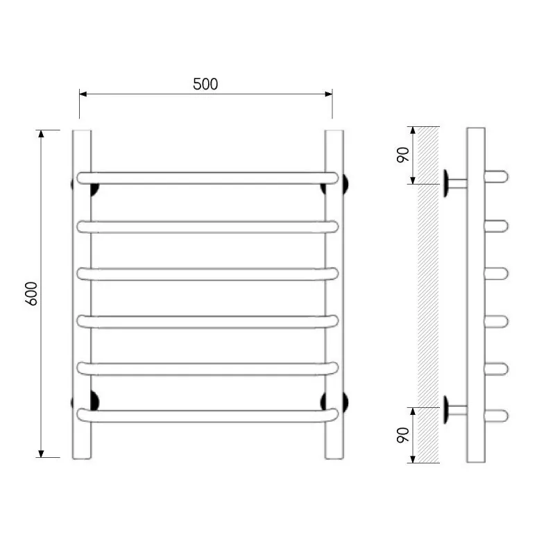 Полотенцесушитель водяной Laris Стандарт П6 500х600 черный матовый