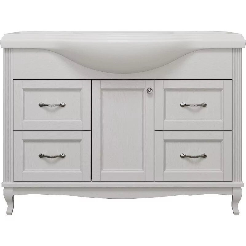 Тумба напольная ValenHouse Эллина 120/2 с раковиной Классик 120, 4 ящика, 1 дверь, белый, хром