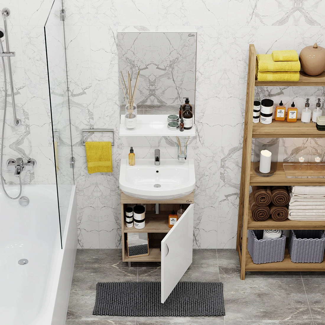 Мебель для ванной Onika Эко 52 комплект, напольный, белый/дуб сонома (разборный)