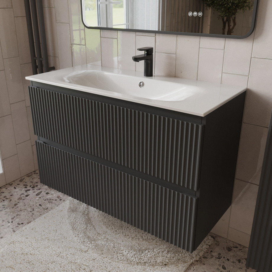 Тумба с раковиной подвесная (100 см) Terminus Sicilia SIC101002701601O, графит