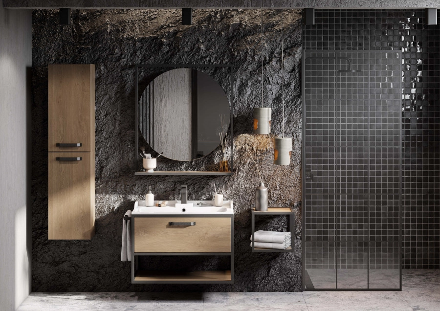 Тумба подвесная Aquaton Лофт Фабрик 80 с раковиной Фабиа 80, дуб кантри