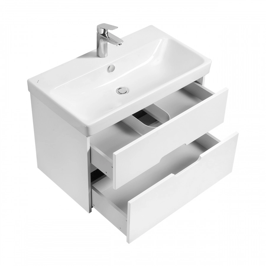 Тумба Aquaton Оливия 80 с раковиной Адриана 80 подвесная, 2 ящика, белый