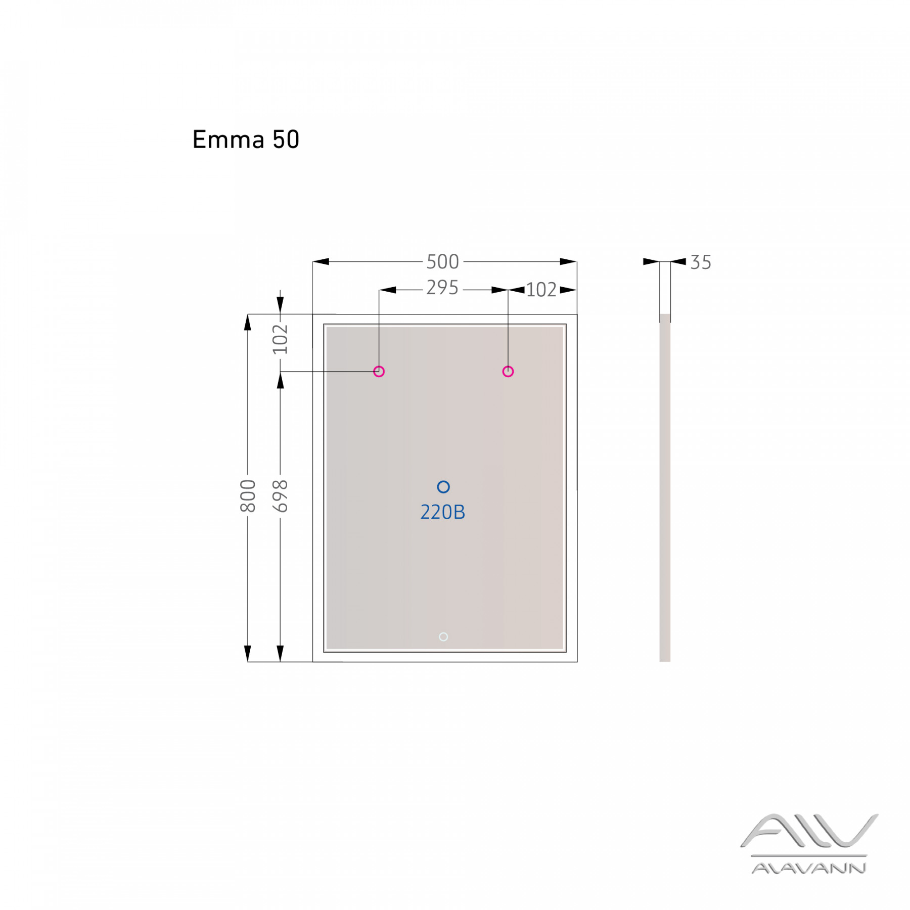 Зеркало Alavann Emma 50 свет, сенсор