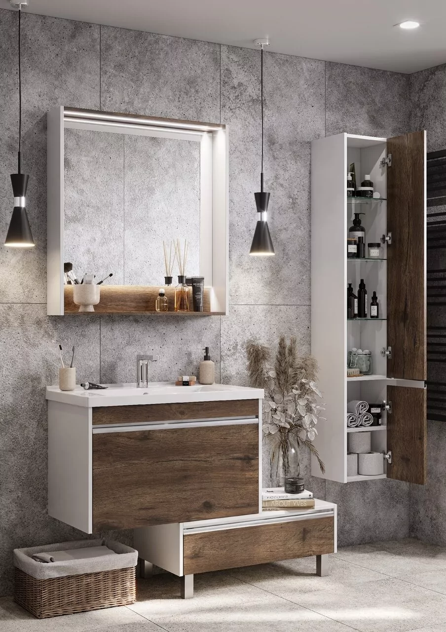 Тумба подвесная Aquaton Капри 80 раковиной Миранда 80, таксония темная