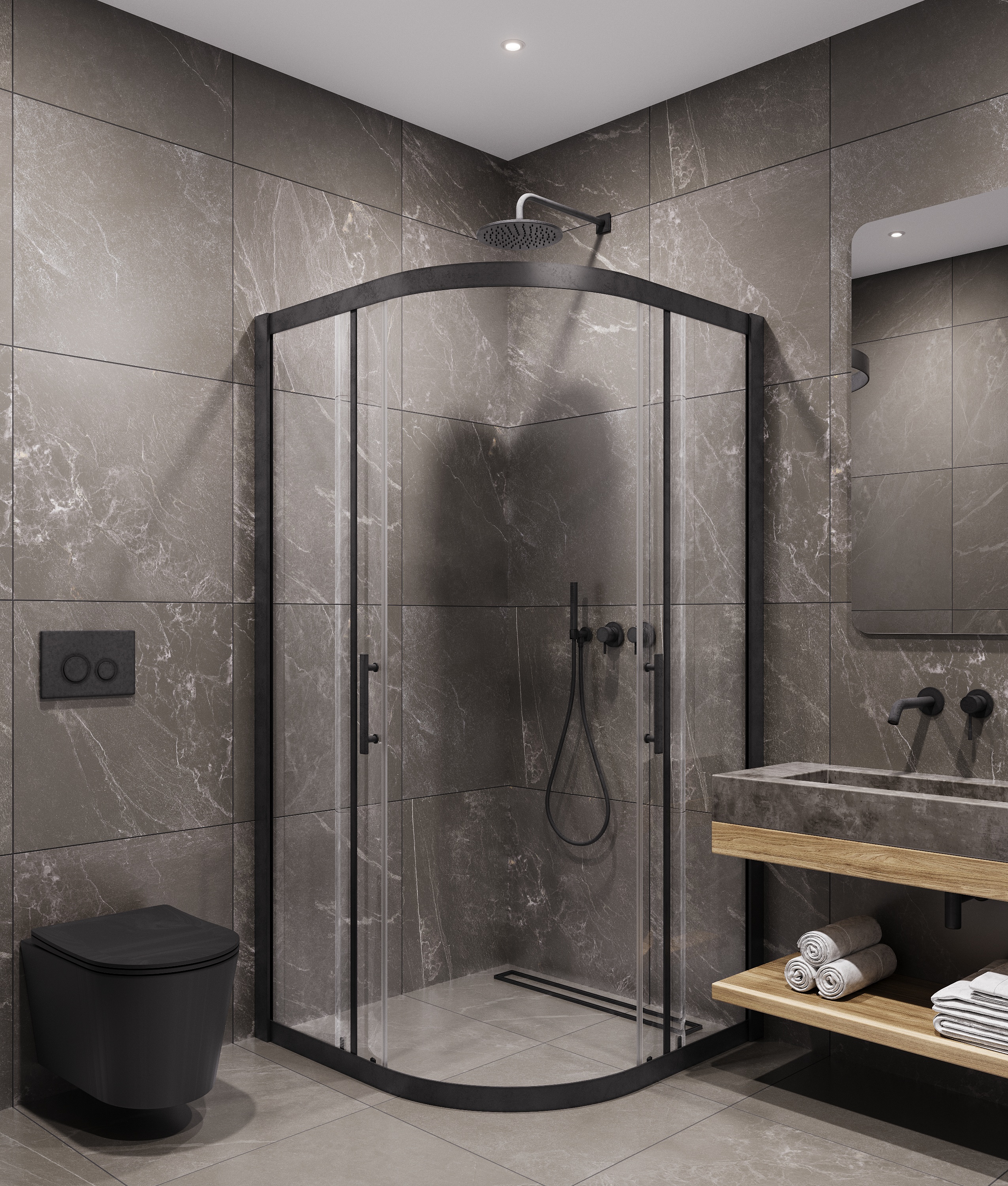 Душевой угол Timo TPSS-90/03C-8, 900*900*2000, профиль черный, стекло прозрачное 8 мм