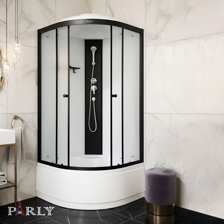 Душевой уголок PARLY BETT B921 90х90х215 1/4 круга, с поддоном, прозрачное стекло, черный