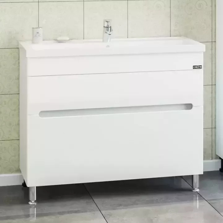 Тумба напольная Санта Лондон 100 с раковиной Фостер 100, 2 ящика, белая