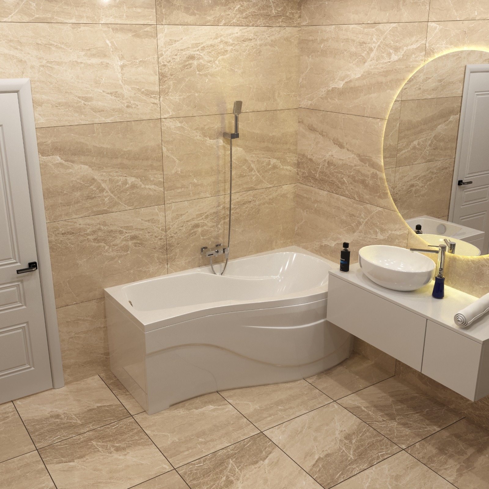 Комплект (5в1) Акриловая ванна TIMO VINO1590R 150*90*66+Каркас + Слив-перелив+Фронтальная панель+Торцевая панель