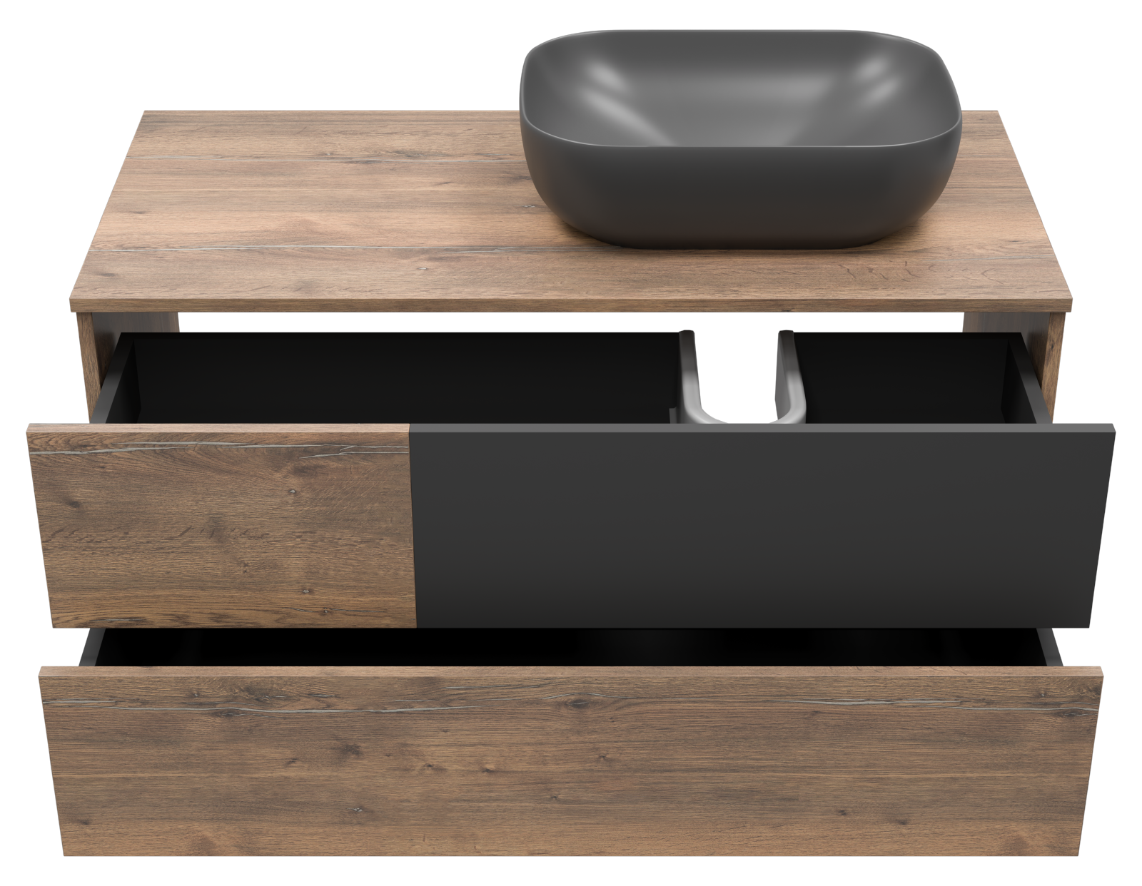 Тумба с раковиной Misty Коломбо 100 подвесная R, дуб галифакс/антрацит