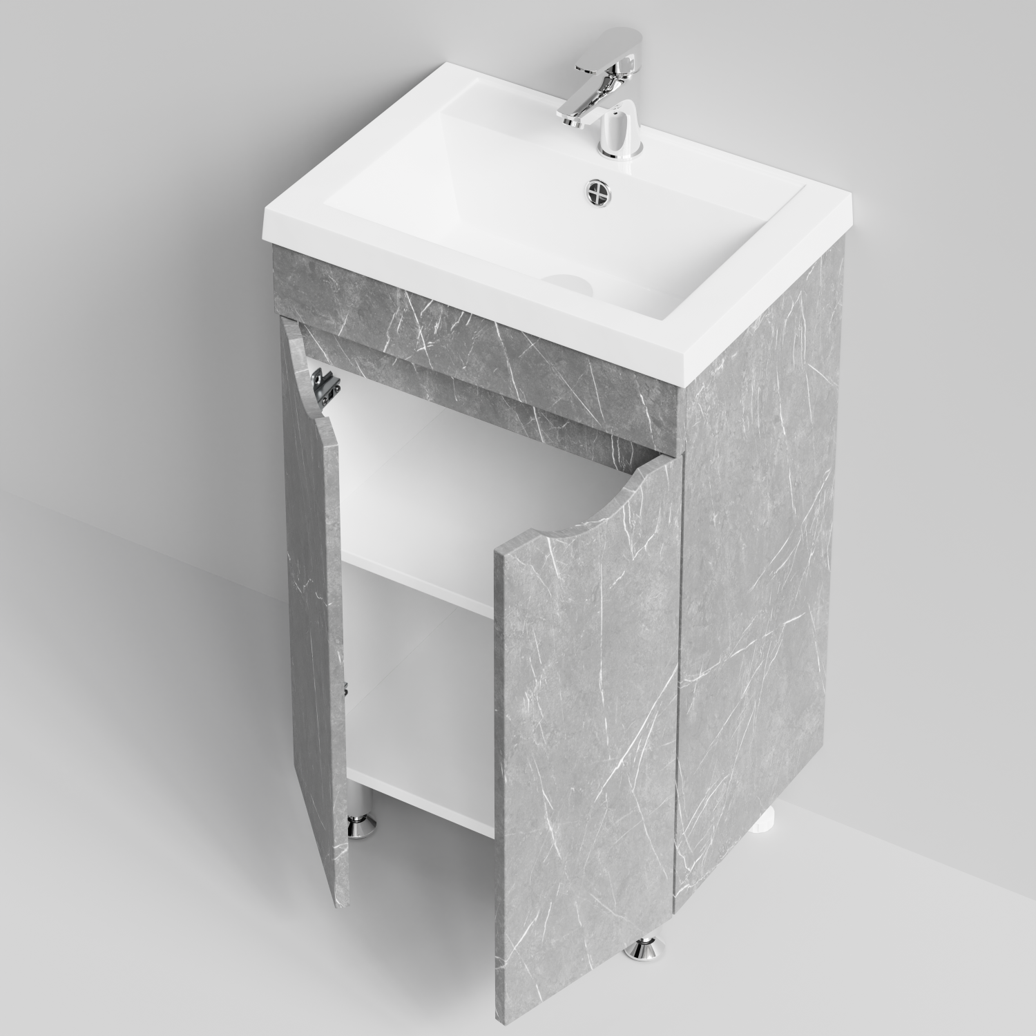 Тумба с раковиной Vod-ok Смайл 50 напольная, Мрамор Серый софт тач