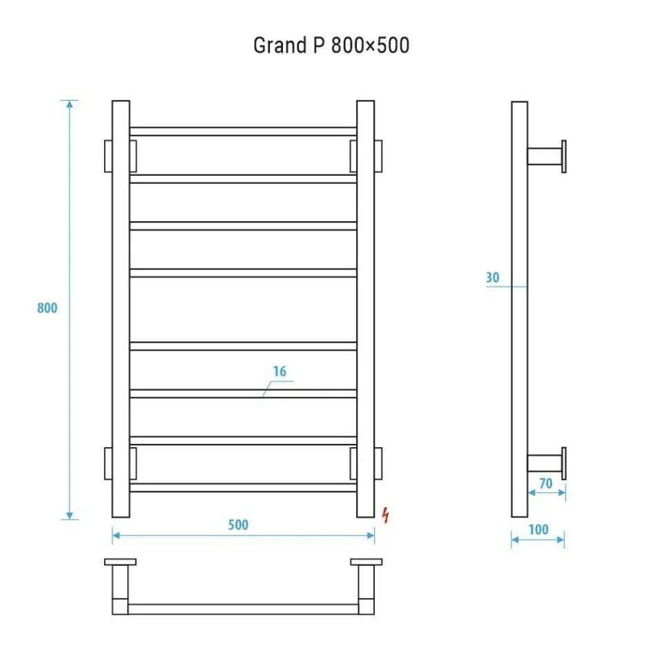 Полотенцесушитель электрический Energy Grand P 800x500 черный матовый