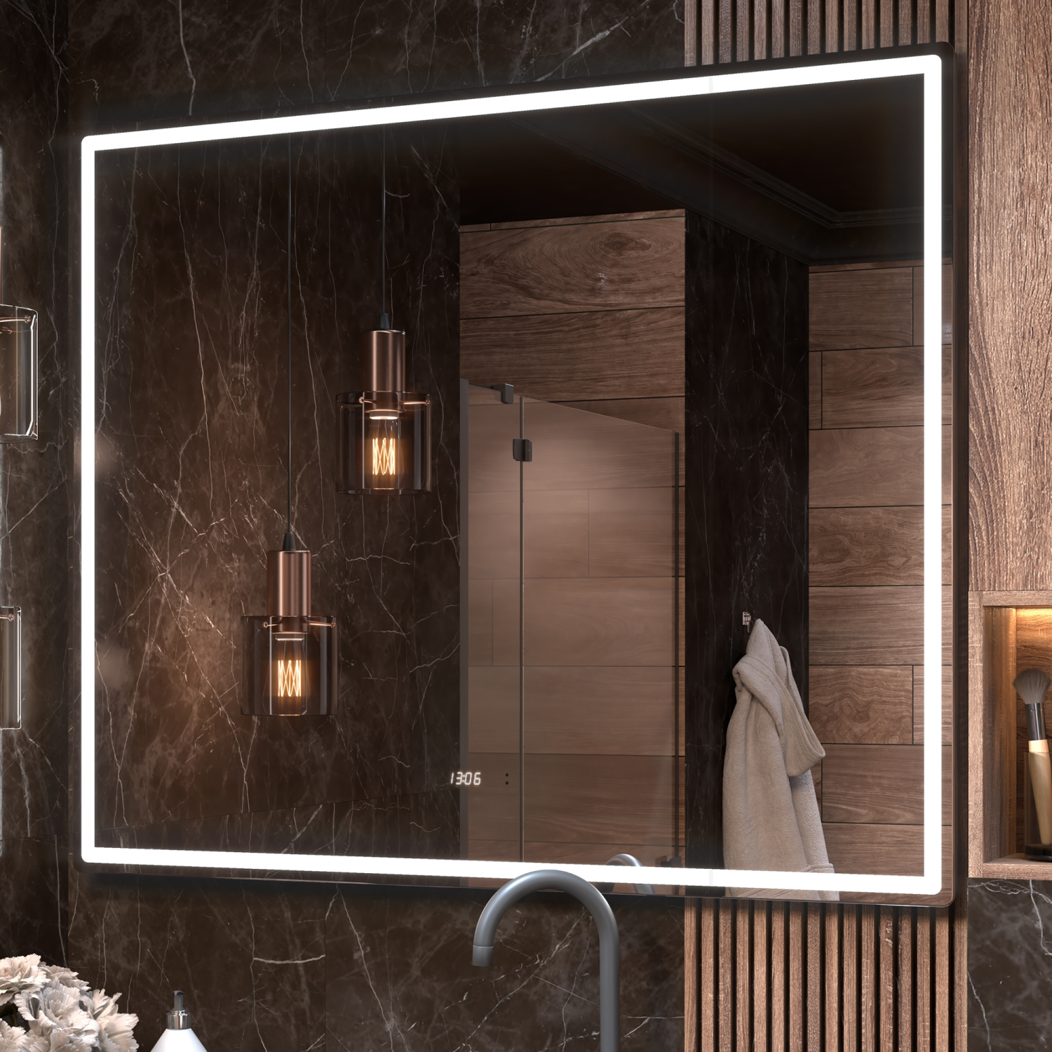 Зеркало Vigo Roberta Luxe 120 свет, сенсор, часы, антизапотевание