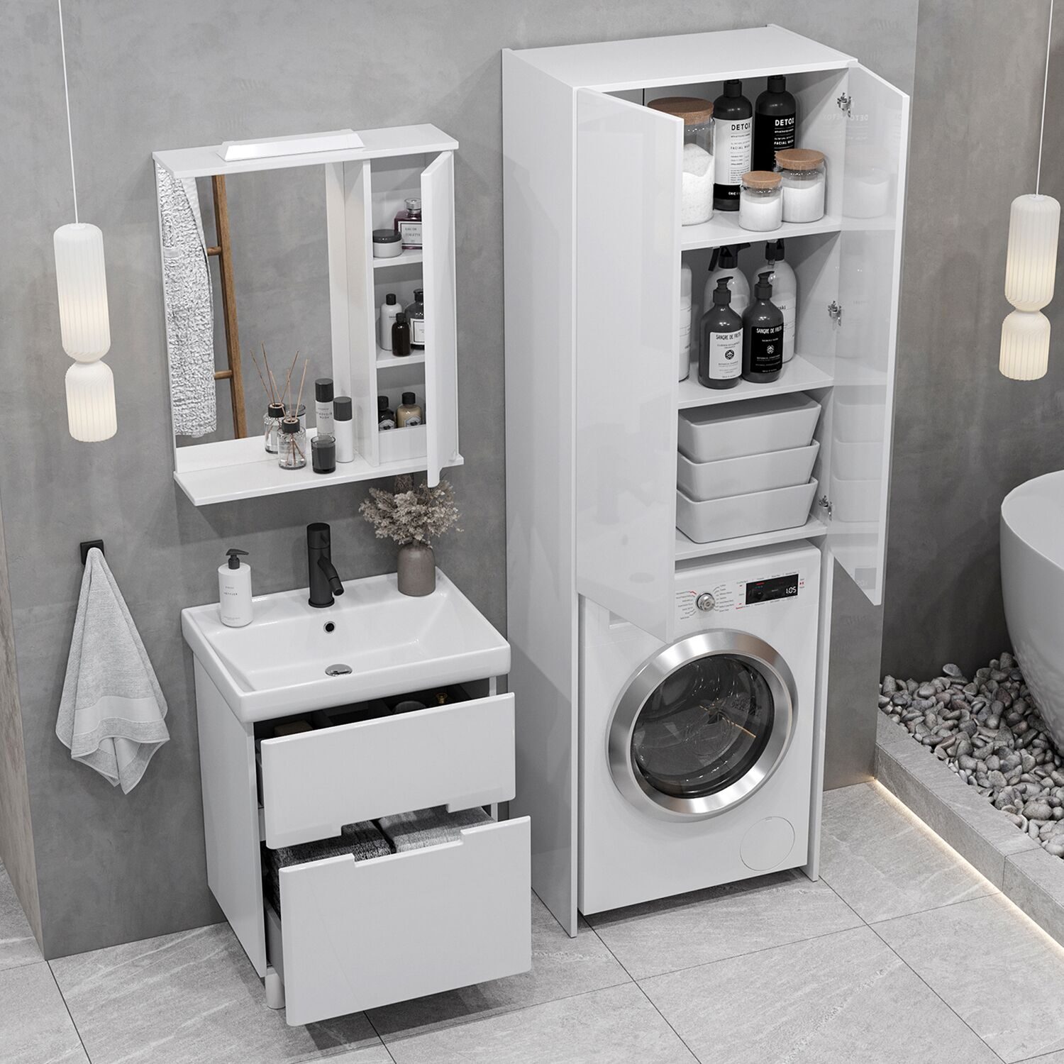 Шкаф-пенал напольный SanStar 65 для стиральной машины белый