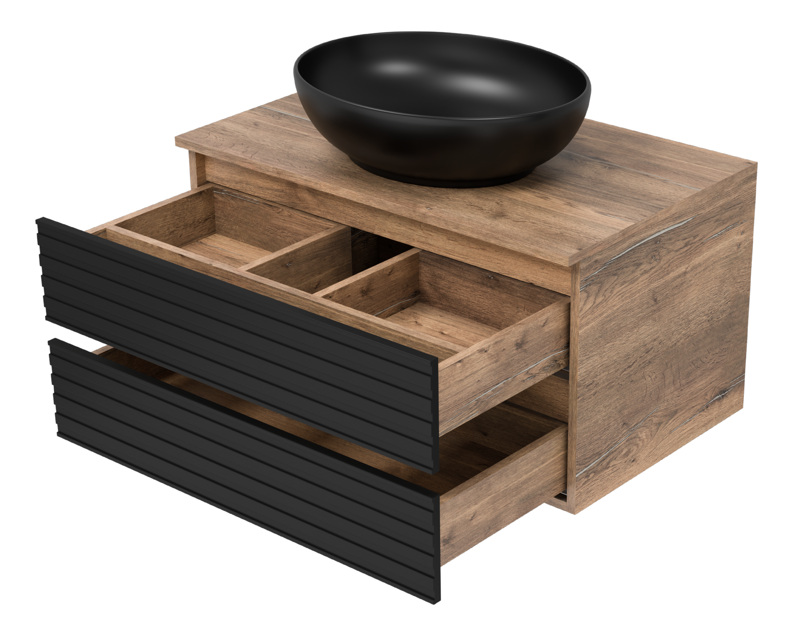 Тумба с раковиной Brevita Dakota 80 подвесная, черный/дуб галифакс