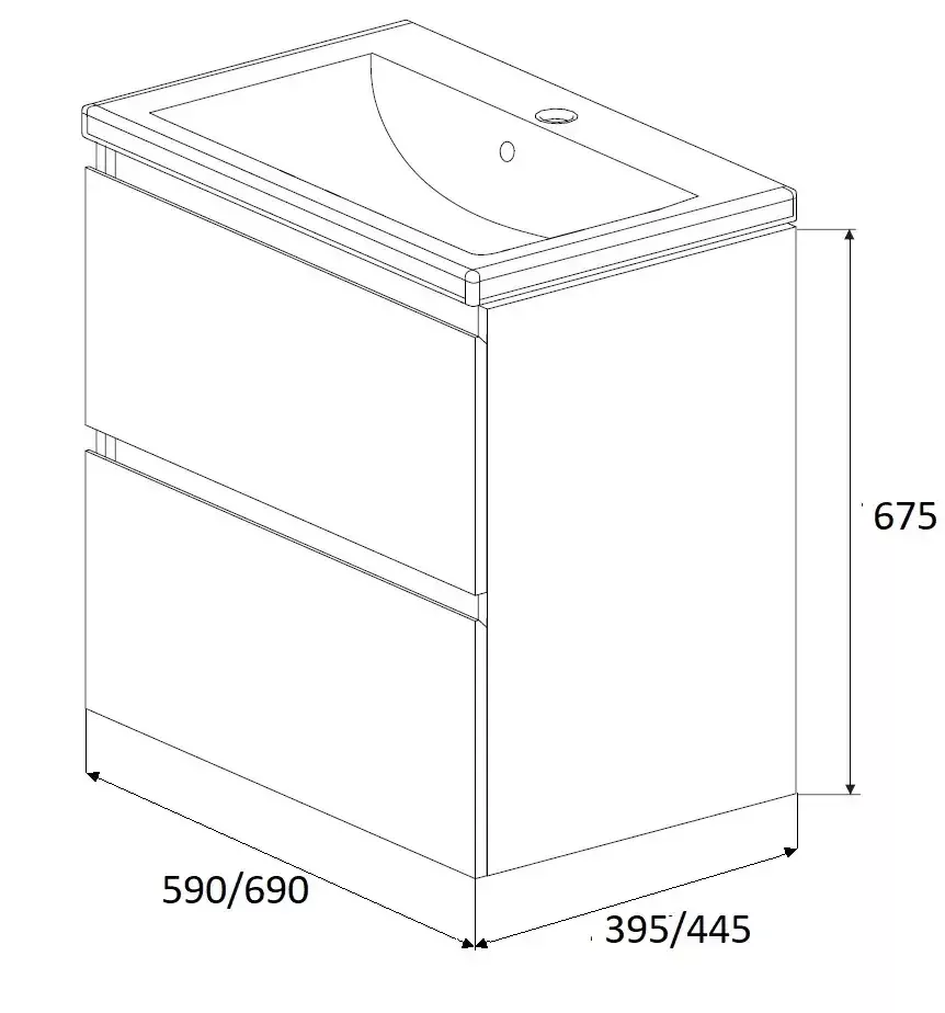 Тумба подвесная 1Marka New Aris 60П с раковиной Фостер 60, 2 ящика, белый