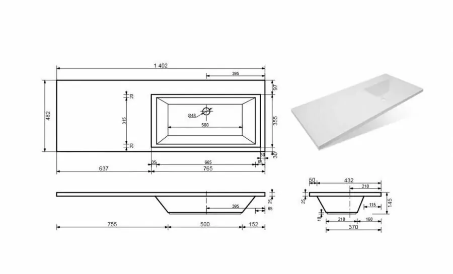 Тумба подвесная Style Line Даллас 140 Люкс Plus ПВХ с раковиной Даллас 140 под стиральную машину, два ящика, правая, белая от магазина Vanna-Vanna.ru!