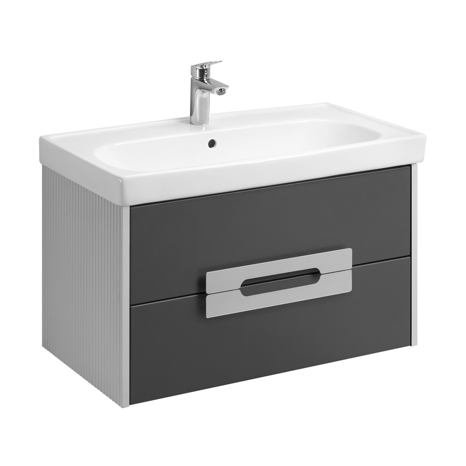 Тумба подвесная Aquaton Ар-Деко 65 с раковиной Нео 65, 2 ящика, серый кобальт