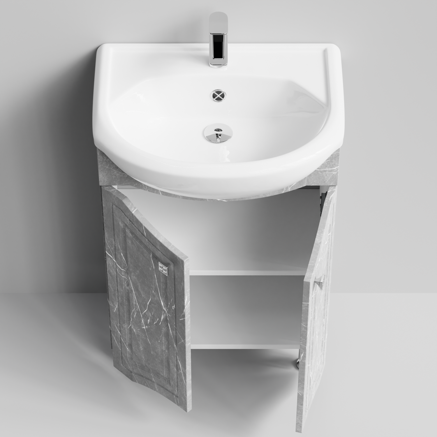 Тумба с раковиной Адам 55 напольная, Мрамор Белый софт тач