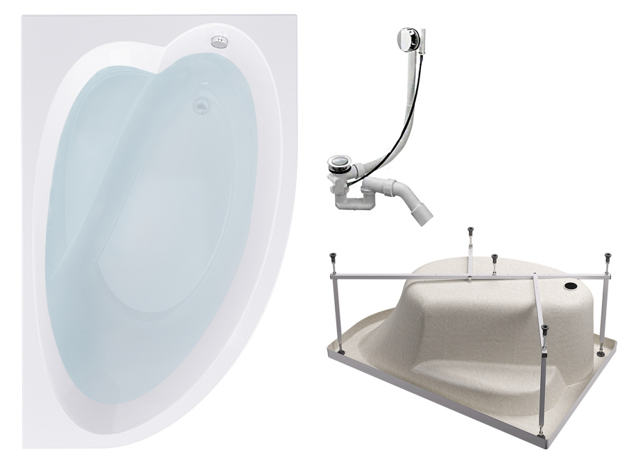 Комплект (3в1) Акриловая ванна TIMO IVA1595R 150*95*70+Каркас + Слив-перелив