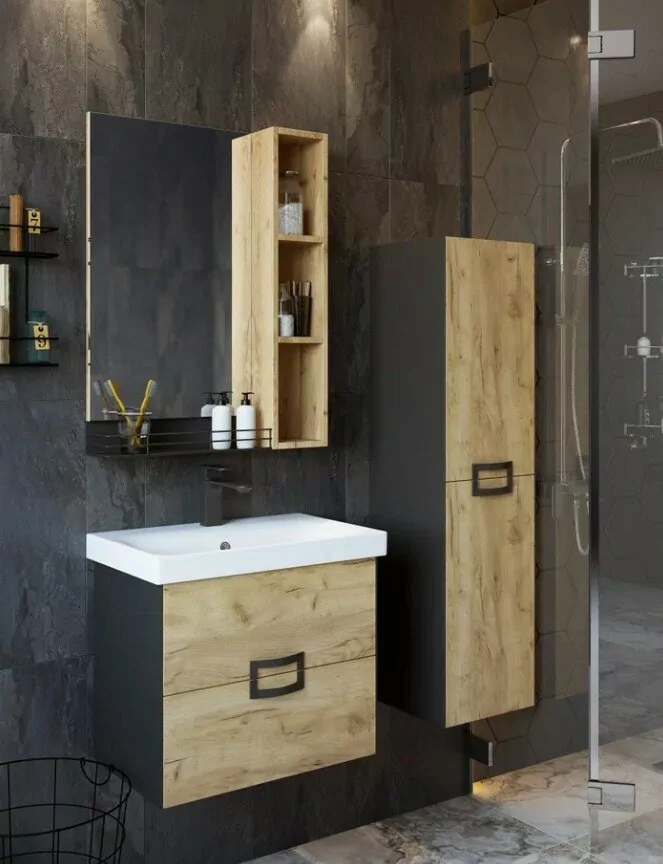 Зеркало со шкафчиком Sanflor Выборг 60 R крафт золотой/черный матовый