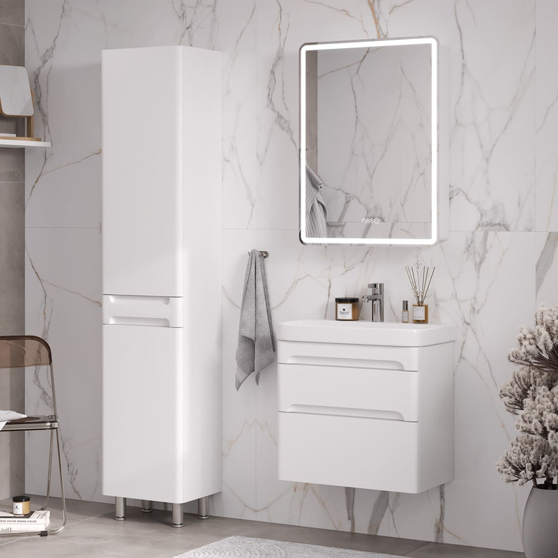 Зеркальный шкаф EQUIL Nice 60 с часами, свет, правый, белый