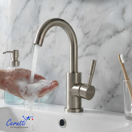 Смеситель для раковины Ceruttispa Сельсо BN (CELSO BN) из нержавеющей стали, цвет матовый никель