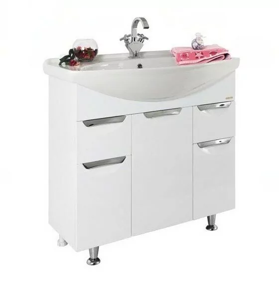 Мебель для ванной Vod-ok Лира 85 два ящика, комплект, напольный, белый