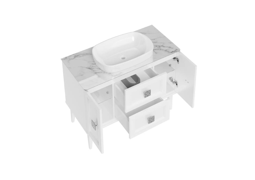 Тумба ASB Wood Line Ницца 100 со столешницей и раковиной Купер 56, белая