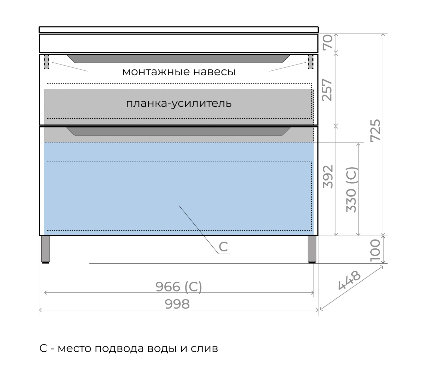 Тумба напольная Style Line Остин 100 с раковиной Фортуна 100 серый шелк, графит