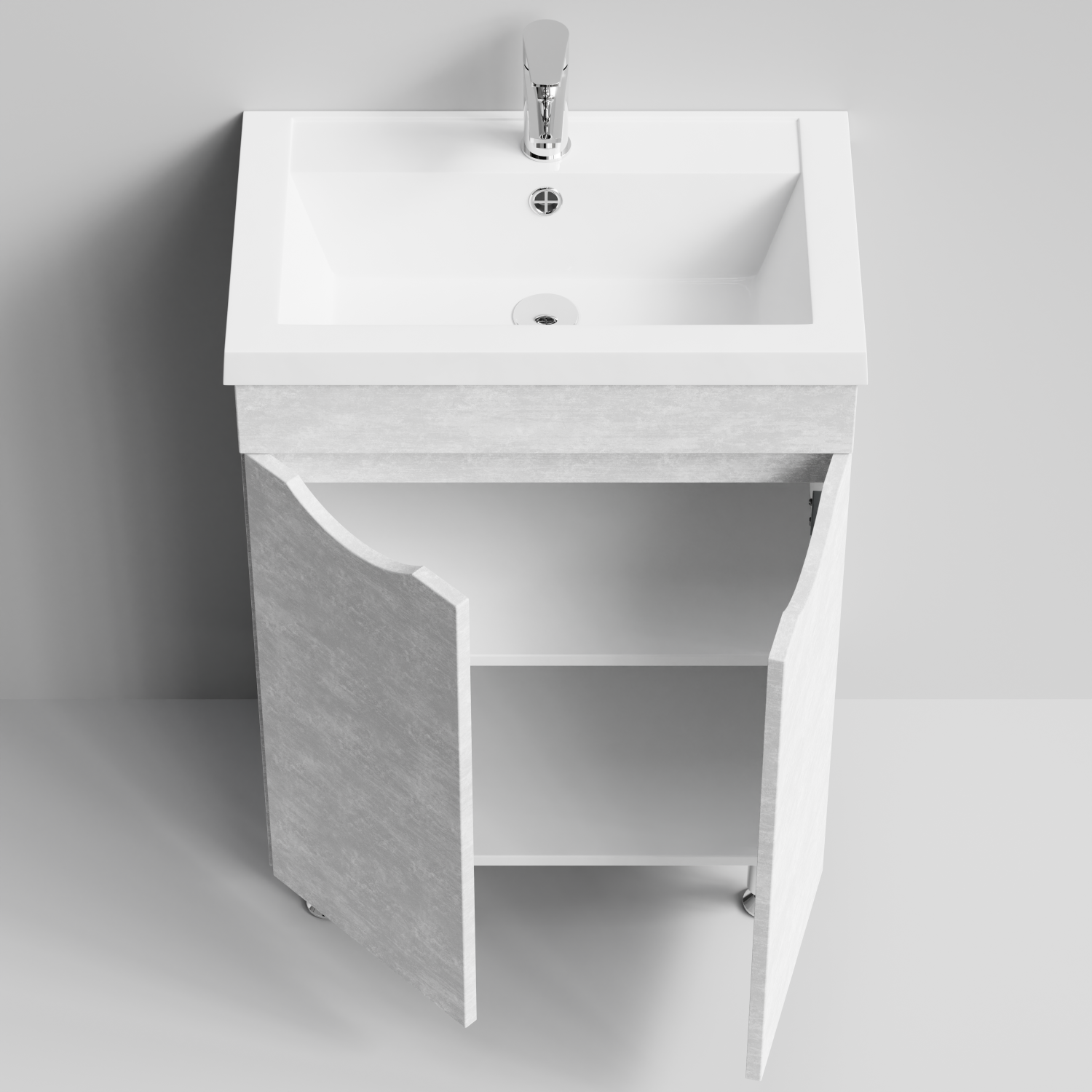 Тумба с раковиной Vod-ok Смайл 58 напольная, Белый камень