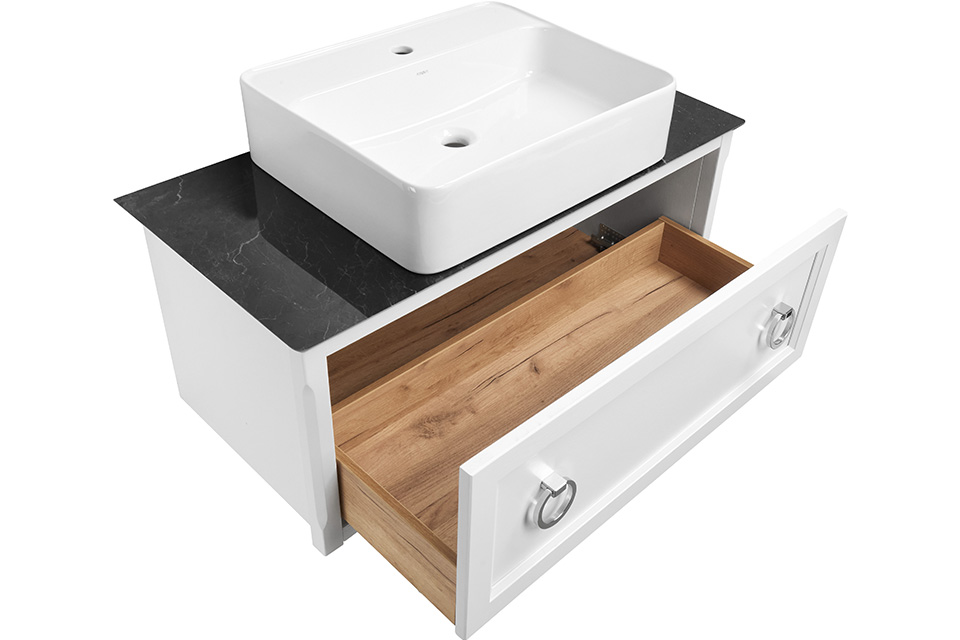 Тумба ASB Wood Line Рома 100 со столешницей и раковиной Олимп 57, белая