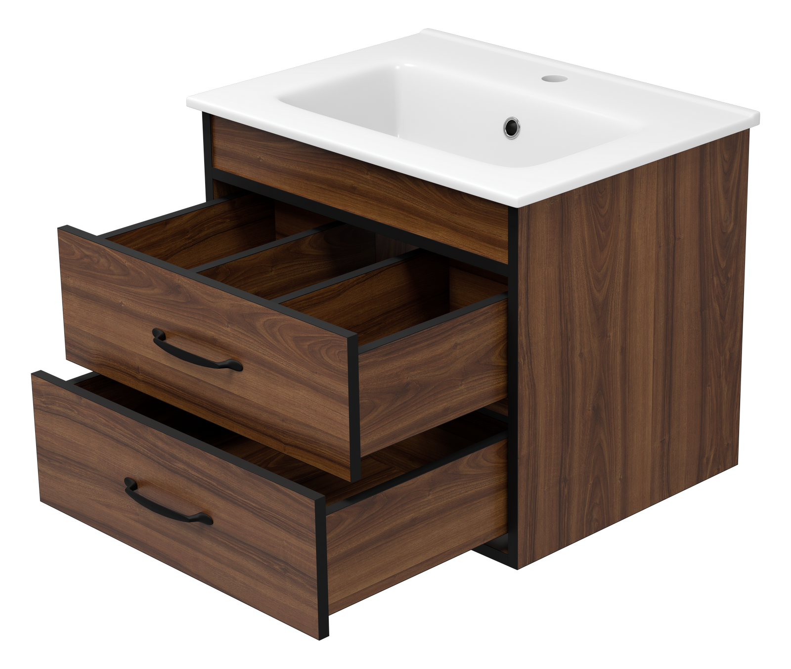 Тумба с раковиной Misty Кедр 60 подвесная, черный/орех