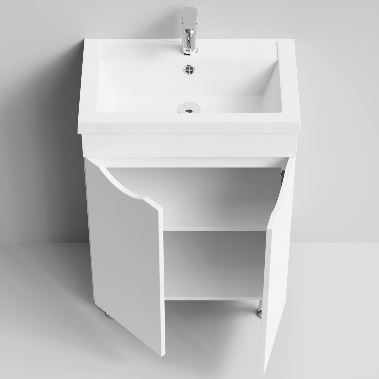 Тумба с раковиной Vod-ok Смайл 58 напольная, белый глянец