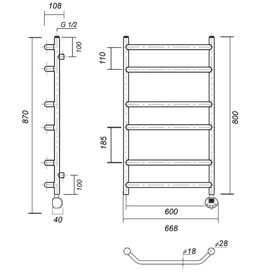 Полотенцесушитель электрический Domoterm Лаура П6 600x800 АБР ER, античная бронза