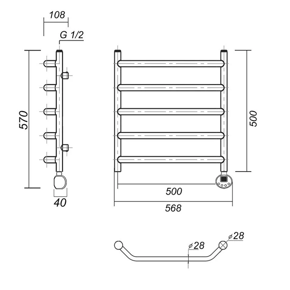 Полотенцесушитель электрический Domoterm Лаура Плюс П5 500х500 АБР ER, античная бронза