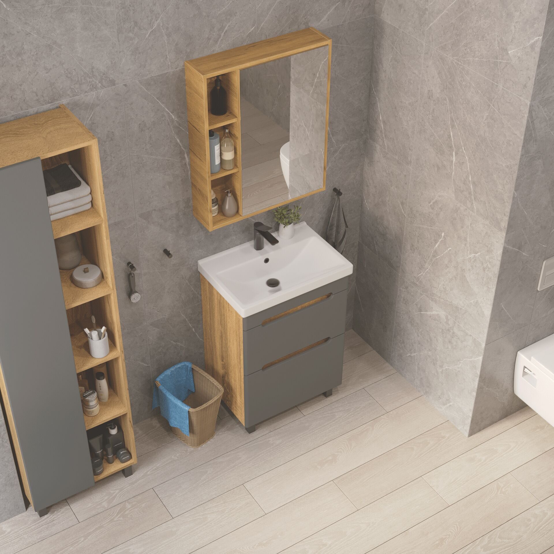 Тумба подвесная SanStar Diva 50 с раковиной Фест 50 (комплект), Gold Craft