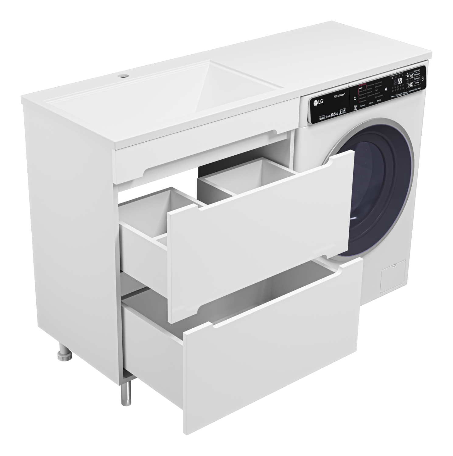 Тумба с раковиной Misty Байкал 70 под стиральную машину, с раковиной Misty Гавана 130 R, белый