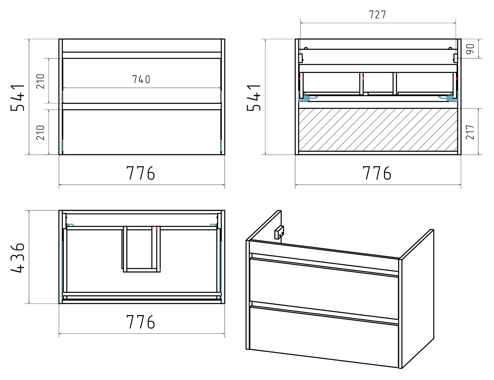 Тумба с раковиной Brevita Balaton 80 подвесная, белый/серый